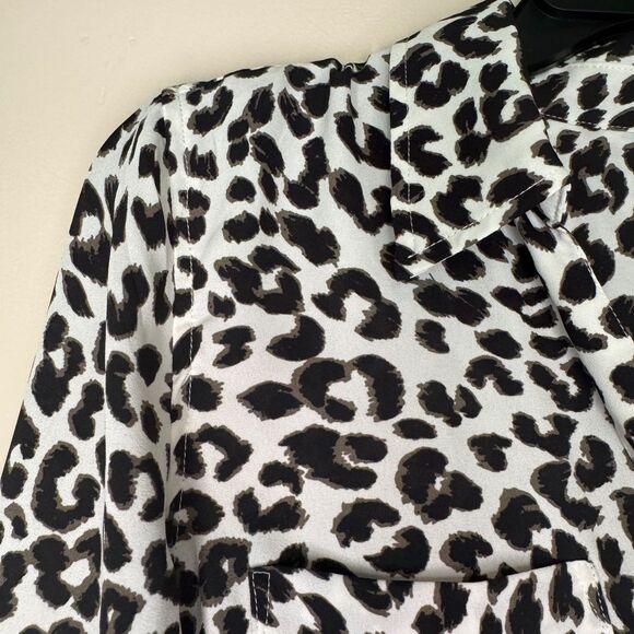 TALBOTS women's size small S animal print roll tab sleeve button up blouse top - Picture 5 of 12